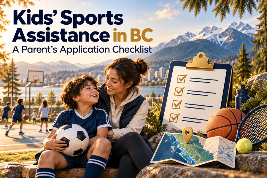 06-parent-and-child-beside-a-sports-assistance-checklist-and-sports-equipment-in-bc